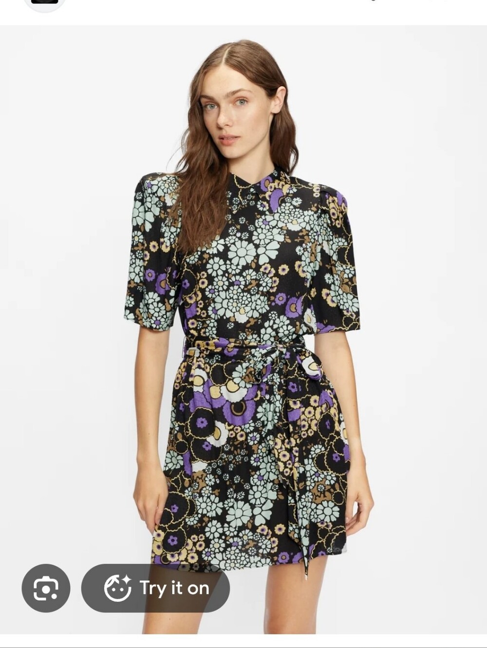 Ted Baker Black Floral Mini Dress with Purple and Pale Blue Accents Size 2 NWT
